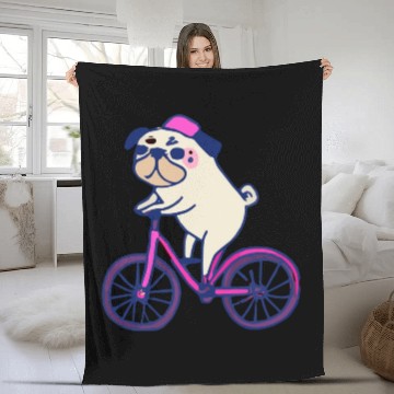 Discover Pug Bicycle Dog Lover Puppy Fleece Blankets