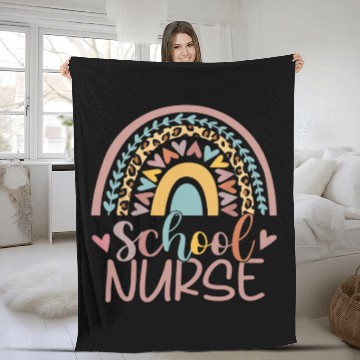 Discover Cute Rainbow Leopard Print School Nurse Back Fleece Blankets