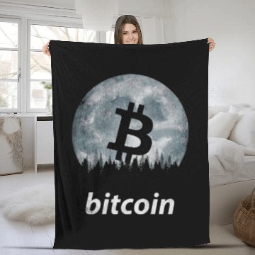 Discover Vintage BITCOIN Coin in The Moon Fleece Blankets