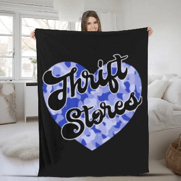Discover Thrift Stores blue camo heart Fleece Blankets