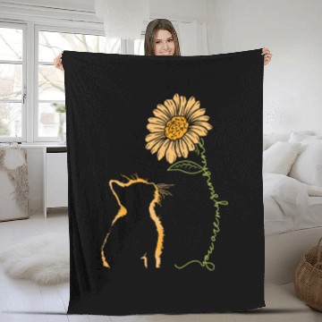 Discover Cute cat with sunflower Fleece Blankets