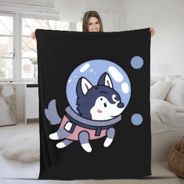 Discover Husky In Space Puppy Dog Lover Retro Fleece Blankets