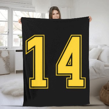 Discover Yellow Number 14 Team Junior Sports Numbered Fleece Blankets