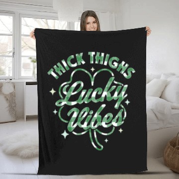 Discover Thick Thighs Lucky Vibes Buffalo Plaid Saint Fleece Blankets