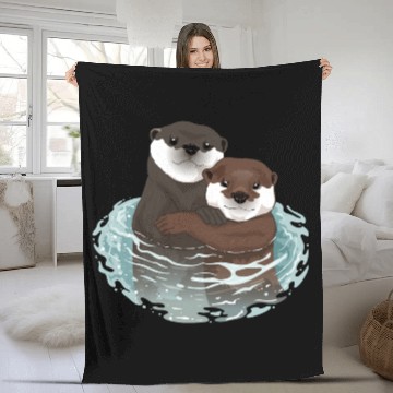 Discover Otters Swimming Summer Fleece Blankets