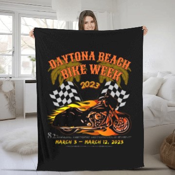 Discover Daytona Beach Bike Week 2023 Checkered Flag Front Fleece Blankets