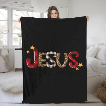 Discover Jesus Is The Reason Buffalo Plaid Leopard Nativity Fleece Blankets