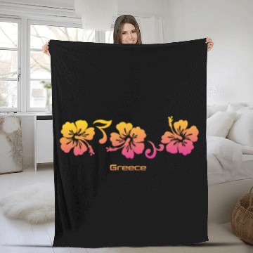Discover Greece Hibiscus Souvenir Vacation Fleece Blankets