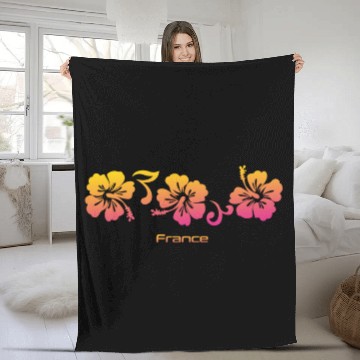 Discover France Hibiscus Souvenir Vacation Fleece Blankets