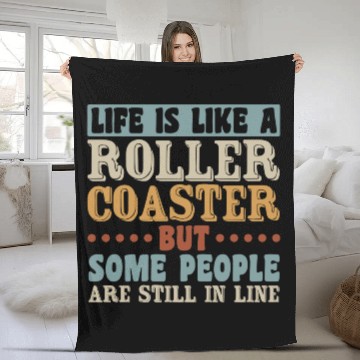 Discover Life Roller Coaster People Still In Line Vintage Fleece Blankets