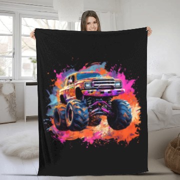 Discover Monster Truck Big Retro Race Dad Trucker Lover Fleece Blankets