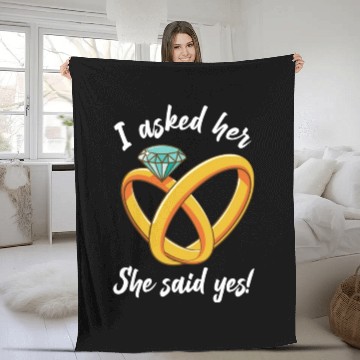 Discover I Asked Her She Said Yes Funny Engagement Proposal Fleece Blankets