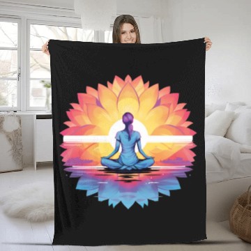 Discover Women's Yoga Meditation Lotus Design Fleece Blankets