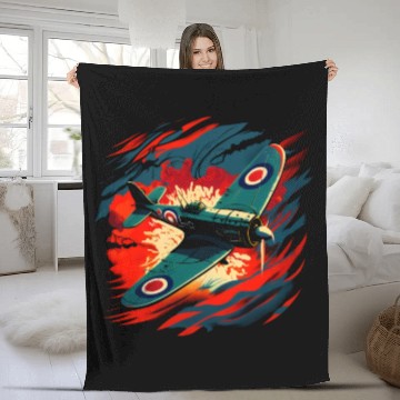 Discover Spitfire Airplane Vintage Pilot Aviator Military Fleece Blankets