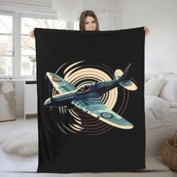 Discover Spitfire Airplane Vintage Pilot Aviator Military Fleece Blankets