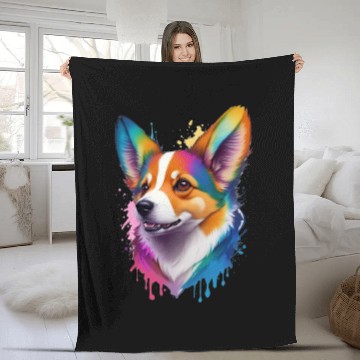 Discover Colourful rainbow realistic Welsh Corgi dog Fleece Blankets