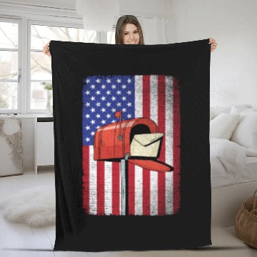 Discover Postal Worker Vintage American Flag Postal Service Fleece Blankets