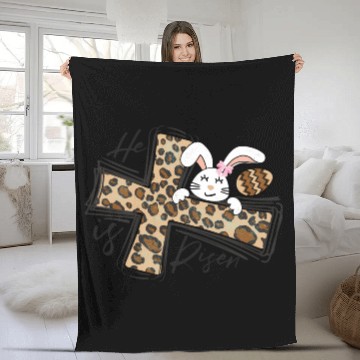 Discover Happy Easter He Is Risen Jesus Cross Easter Bunny Fleece Blankets