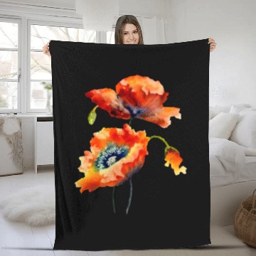 Discover RED POPPIES Fleece Blankets, WATERCOLOR RED POPPIES TOP