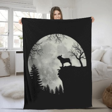 Discover French Bulldog Dog And Moon Halloween Fleece Blankets