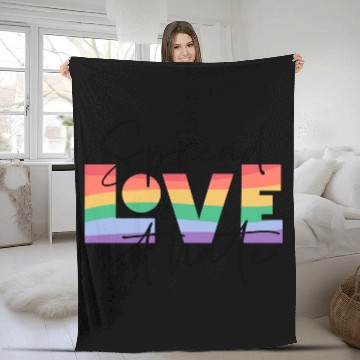 Discover spread love not hate; gay pride; gay; pride month; Fleece Blankets