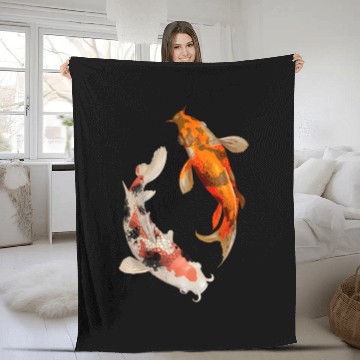 Discover Japanese Koi Fish Nishikigoi Yin Yang Carp Fleece Blankets
