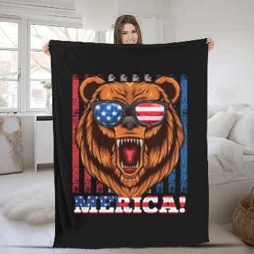Discover Merica Independence Day American Bear USA Party Fleece Blankets