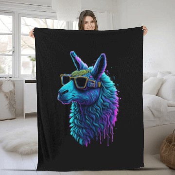 Discover Neon Alpaca with Glasses Fleece Blankets