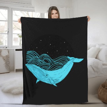 Discover Humpback Whale Midnight Space Whale Fleece Blankets