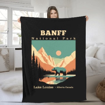 Discover Vintage Retro Canadian Banff National Park Fleece Blankets