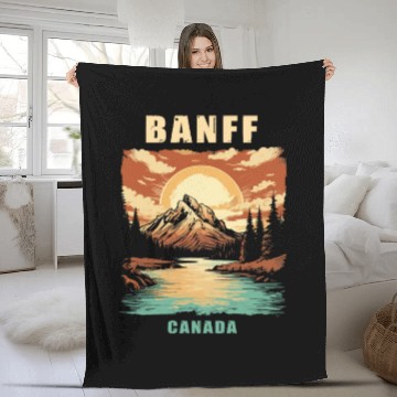 Discover Vintage Retro Canadian Banff National Park Fleece Blankets