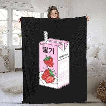 Discover K Pop Strawberry Milk Drink Korea Kpop Korean Fleece Blankets