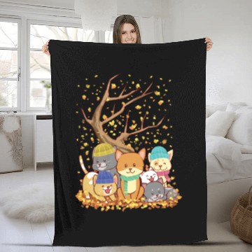 Discover Cats Fall Autumn Leaf Tree Lover Season Fan Enjoy Fleece Blankets