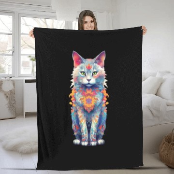 Discover Cat Mandala Fleece Blankets