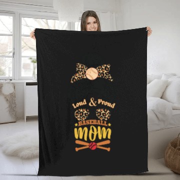 Discover Loud And Proud BaseBall Mom Life Messy Bun Leopard Fleece Blankets