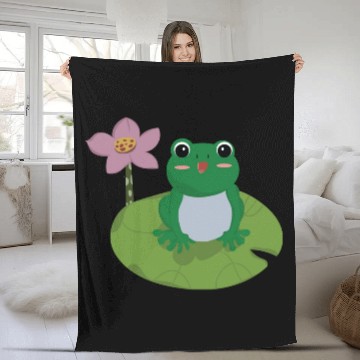 Discover Green Frog on Lotus Leaf vector. Fleece Blankets