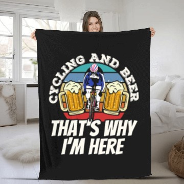 Discover Cycling And Beer That's Why I'm Here Bike Race Fleece Blankets
