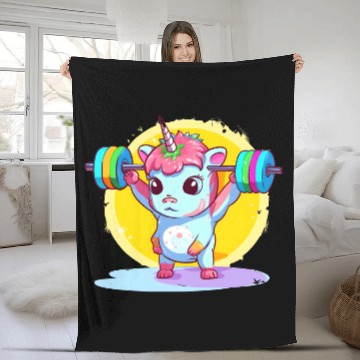 Discover Unicorn Weighlifting Fleece Blankets