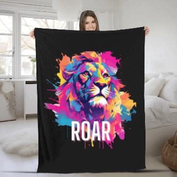 Discover Roar Fleece Blankets: Lion Synthwave Graffiti Kids Fleece Blankets