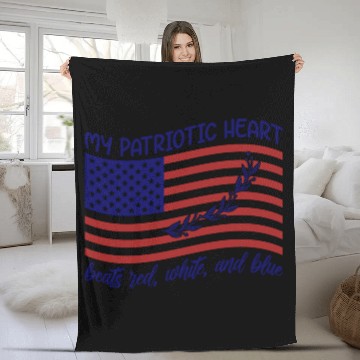Discover My patriotic heart beats red white and blue Fleece Blankets