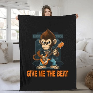 Discover Monkey Chimpanzee Playing Acousitc Rock Guitar Fleece Blankets