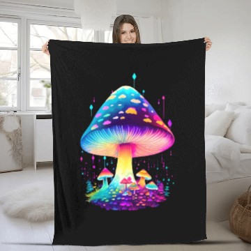 Discover Enchanting Fungi: A Neon Wonderland Fleece Blankets