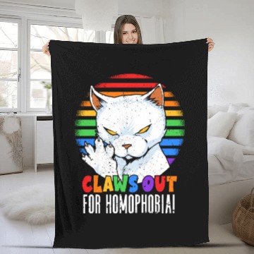 Discover Claws Out for Homophobia Rainbow Angry LGBT Cat Fleece Blankets