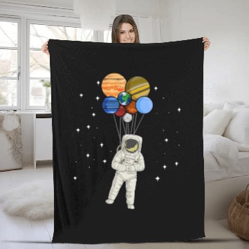 Discover Astronaut Holding Planet Balloons of Solar System Fleece Blankets