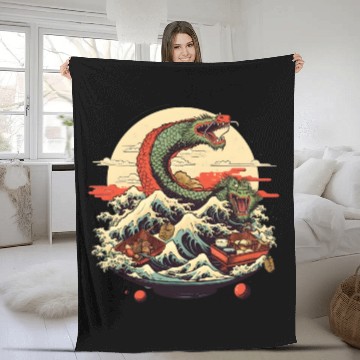 Discover Sushi Dragon Japanesse Kawaii Fleece Blankets