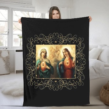 Discover Sacred Heart and Immaculate Heart Picture Jesus an Fleece Blankets