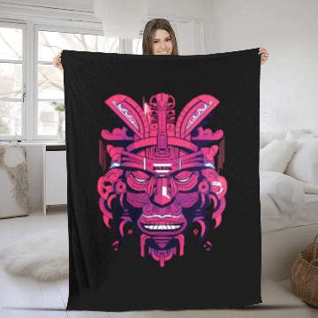 Discover Ancient Aztec Mask in magenta Fleece Blankets