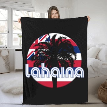 Discover Lahaina Maui Hawaii Hawaiian Flag Native Palm Tree Fleece Blankets