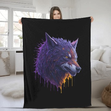 Discover Colorful Paint Splash Art of a Wolf Head Fleece Blankets