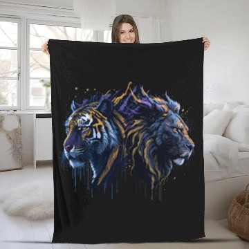Discover The Majestic Pair: Tiger and Lion Fleece Blankets